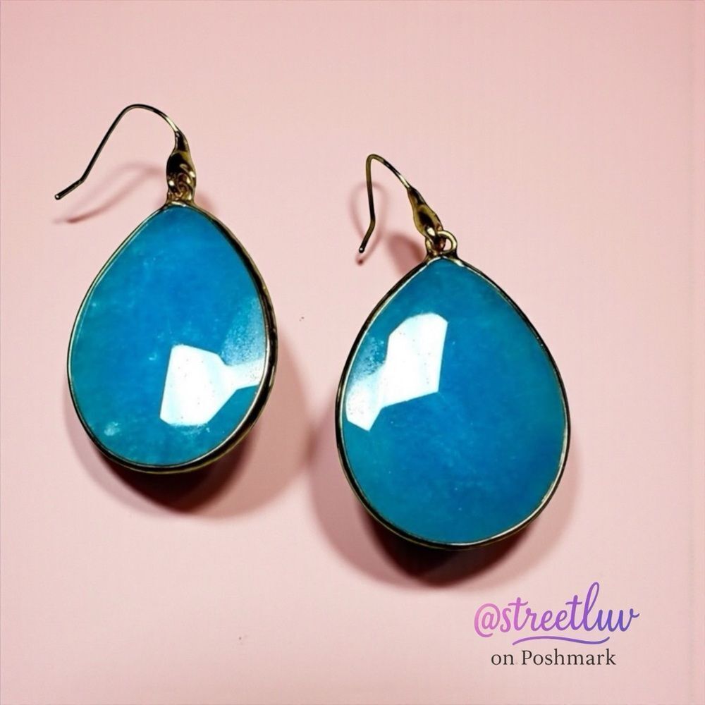 Stella & Dot Serenity Stone Drop Earrings – Aqua Blue Gold Teardrop